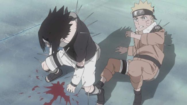 In which episode did Sasuke and Naruto fight? I have watched the whole  Naruto series, and there is a scene where Sakura has Naruto's head on her  lap and is crying. When