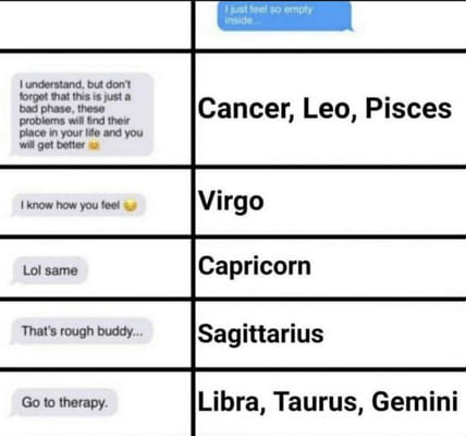 text messages Zodiac signs memes Quotev