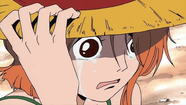 Luffy gives his hat to Nami 