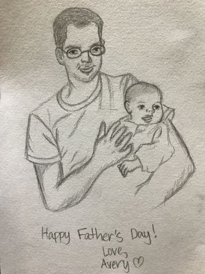 Kid Drawing Of Father Holding His Child For Happy Father's Day Theme With I  LOVE YOU DADDY Message. Stock Photo, Picture and Royalty Free Image. Image  79787177.