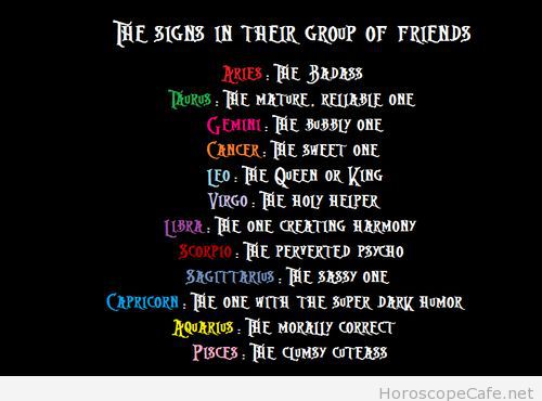 The signs in their group of friends. Zodiac signs Quotev