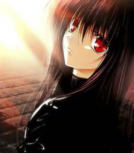 vampire anime girl with red eyes and black hair