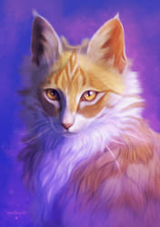 21329 - safe, artist:chatterfox, firestar (warrior cats), spottedleaf (warrior  cats), cat, feline, mammal, feral, warrior cats, bush, cloud, female,  flower, grass, holding, lavender, male, male/female, mouth hold, shipping,  sky, spottedfire (warrior cats)