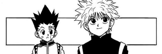 Hunter x Hunter Gon and Killua with random manga panel background