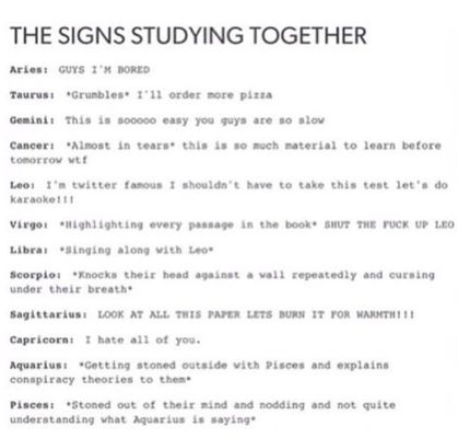 THE SIGNS STUDYING TOGETHER Zodiac Funnies Quotev