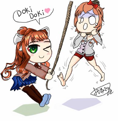 monika and sayori (doki doki literature club) drawn by wny_(