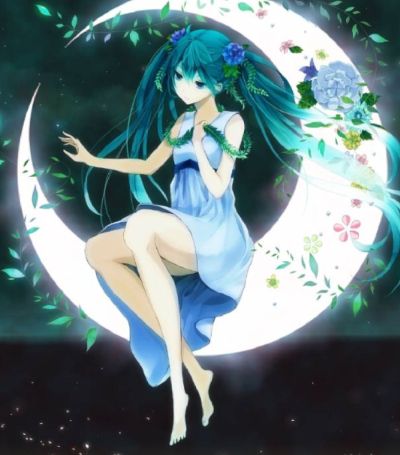 Moon goddess, blue hair and kimono anime #523212 on animesher.com