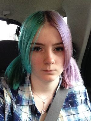 half teal and half purple hair