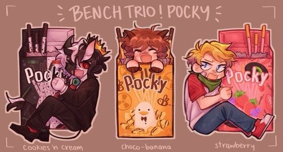 Bench Trio Dream SMP fan art of Ranboo, Tommy & Tubbo