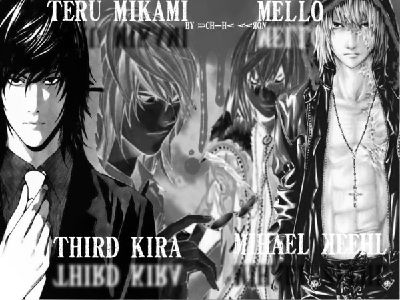 Mikami Teru, teru Mikami, l Lawliet, lawliet, death Note 2 The Last Name,  Mello, ryuk, near, Light Yagami, death Note